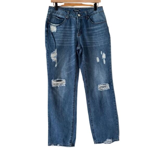 Flamingo High Rise Distressed Straight Leg Denim Jeans Woman's M 30W #L - Picture 1 of 5